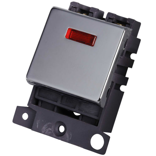 Scolmore Click Mini Grid 20A Double Pole Switch Module with Neon Polished Chrome