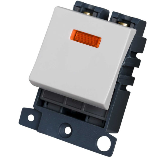Scolmore Click Mini Grid 20A Double Pole Switch Module with Neon Polar White