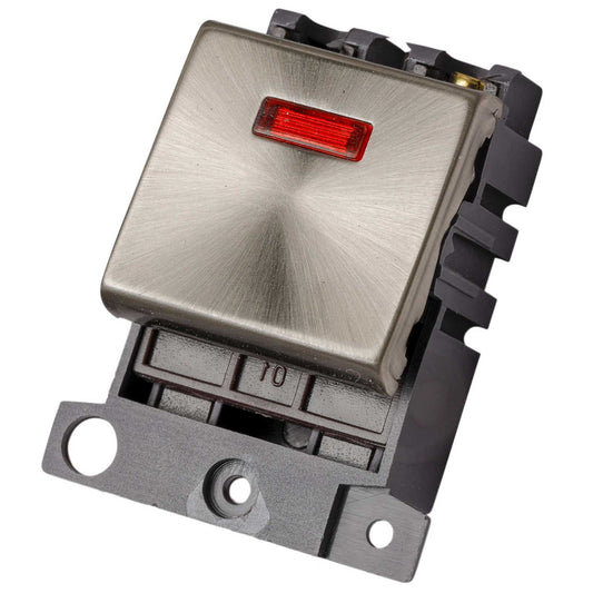Scolmore Click Mini Grid 20A Double Pole Switch Module with Neon Satin Chrome