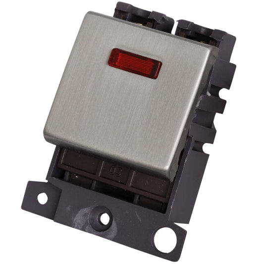 Scolmore Click Mini Grid 20A Double Pole Switch Module with Neon Stainless Steel