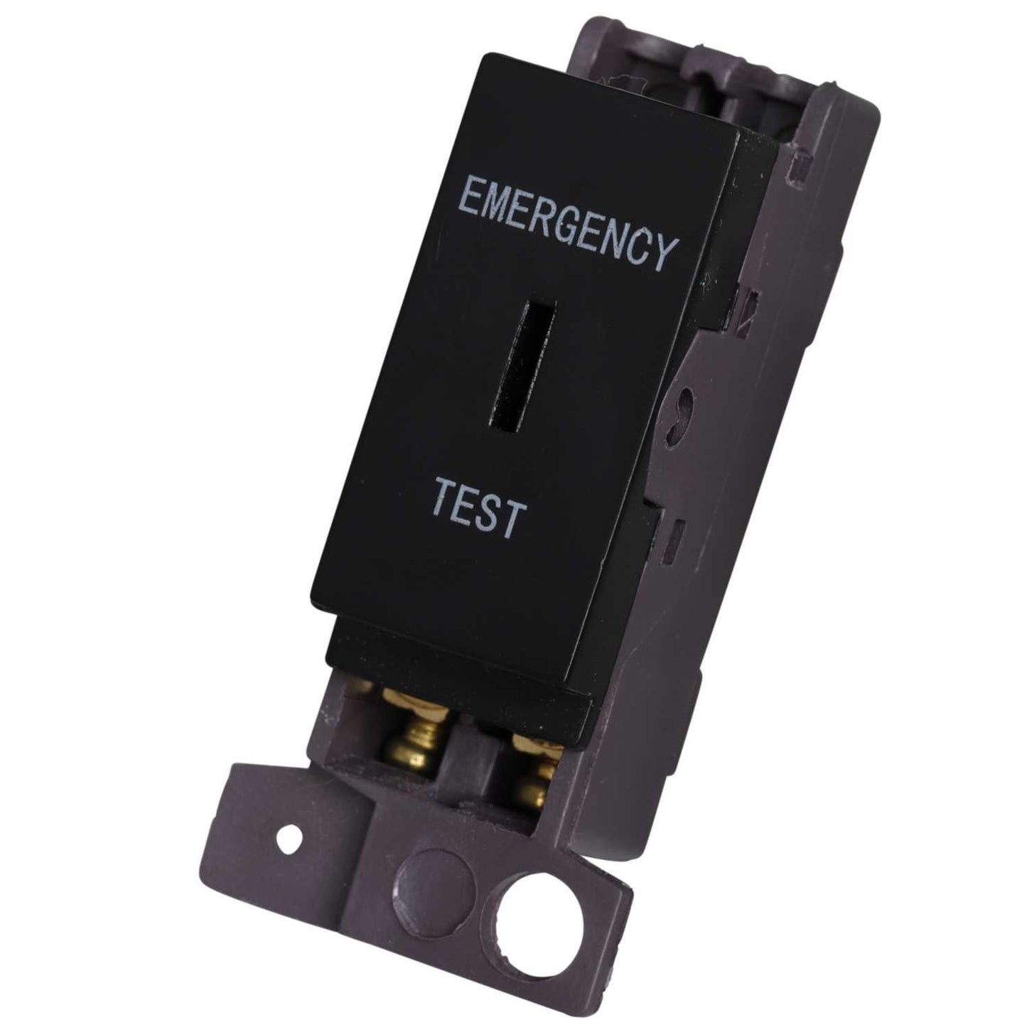 Scolmore Click Mini Grid 10A Double Pole Key Switch Module marked Emergency Test Black