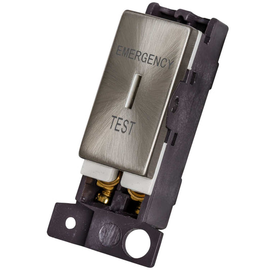 Scolmore Click Mini Grid 10A Double Pole Key Switch Module marked Emergency Test Brushed Steel