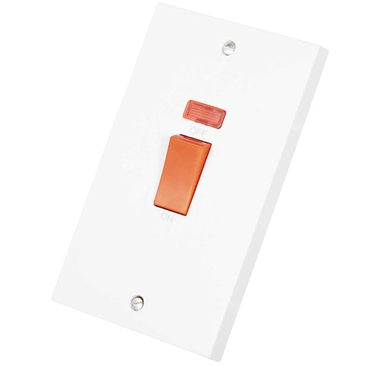 Scolmore Click Polar 45A DP 2 Gang Vertical Switch with Neon and Red Rocker White