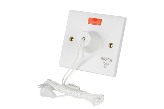 Scolmore Click Polar 10A Triple Pole Pull Cord Fan Isolator Switch with Neon White