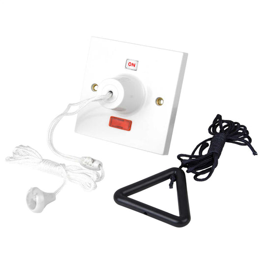 Scolmore Click Part M 45A DP Pull Cord Switch, On/Off, Neon with Cord and Bangle Anthracite White