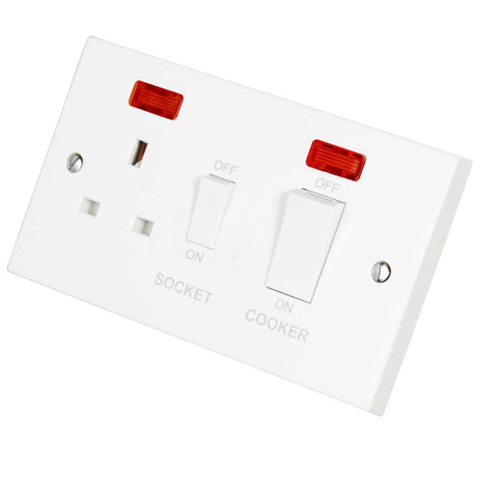 Scolmore Click Polar 45A DP Cooker Control Unit with Neon and White Rocker White
