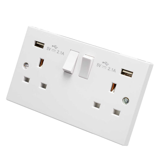 Scolmore Click Polar 13A 2 Gang Switched Socket with 2.1A Twin USB Outlets
