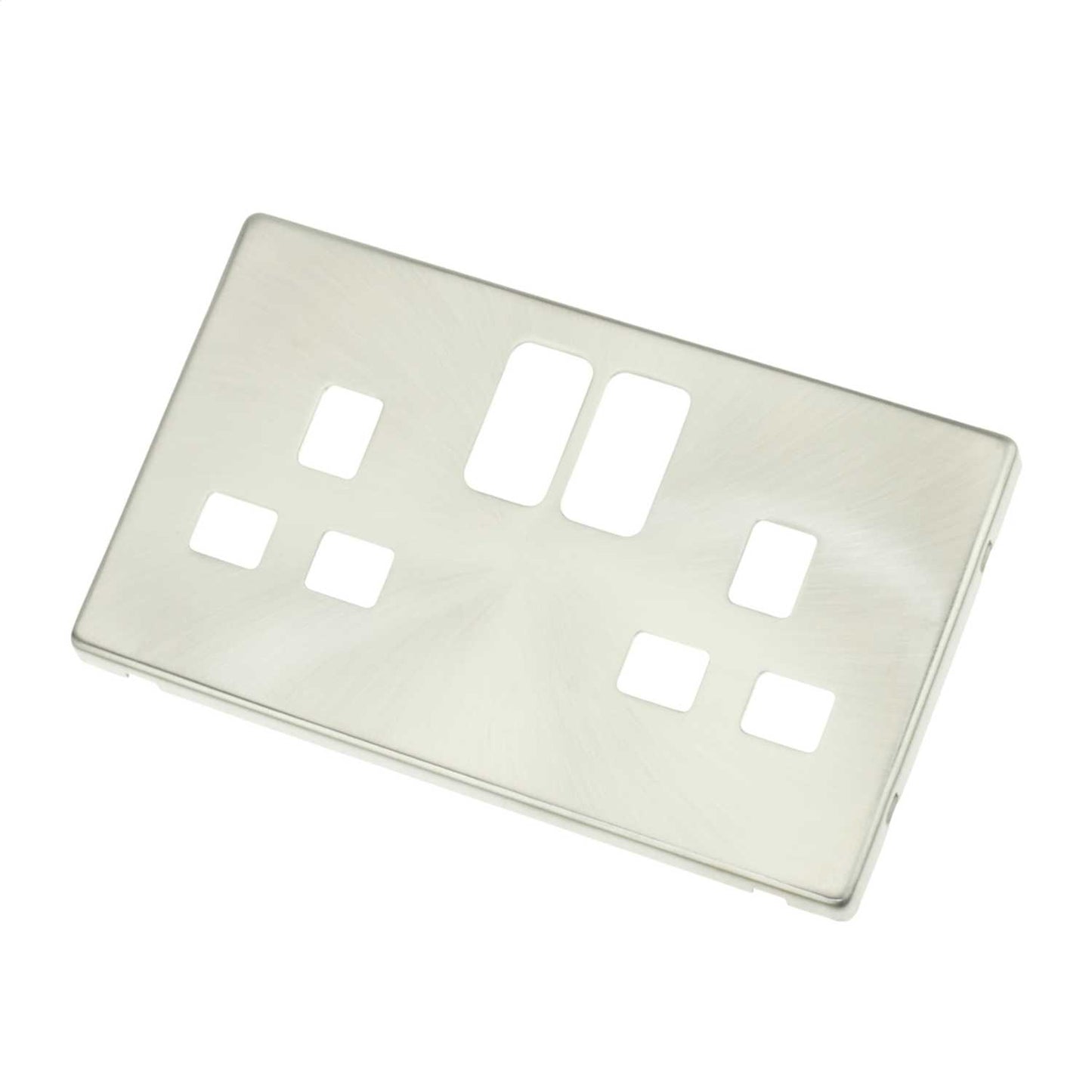 Scolmore Click Definity 2 Gang Switched Socket Cover Plate Brushed Steel