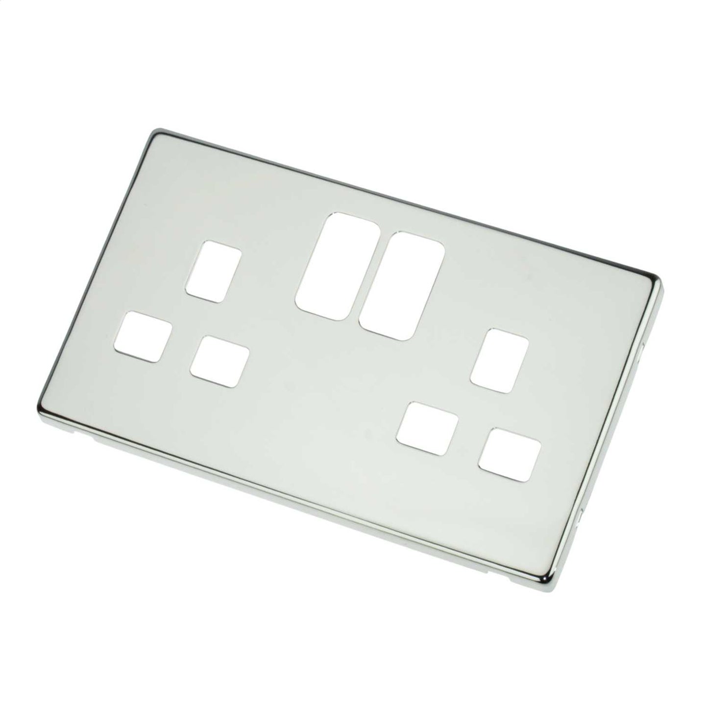 Scolmore Click Definity 2 Gang Switched Socket Cover Plate Polished Chrome