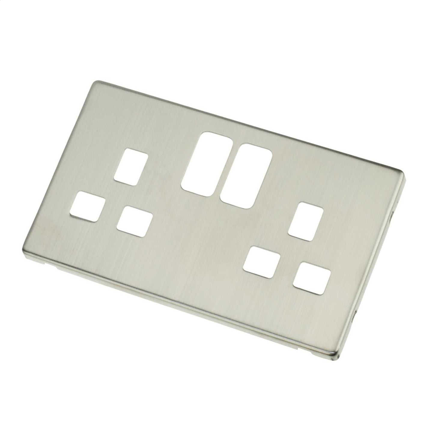 Scolmore Click Definity 2 Gang Switched Socket Cover Plate Stainless Steel