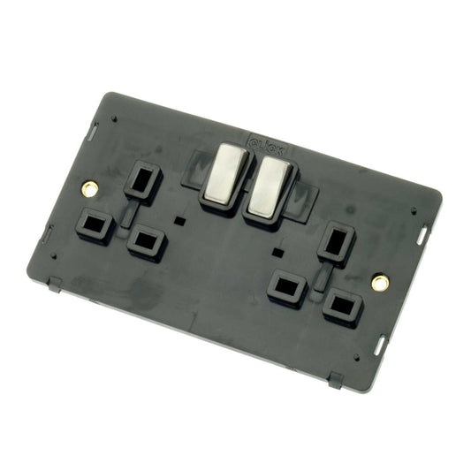 Scolmore Click Definity 13A DP 2 Gang Ingot Switched Socket Black Insert Brushed Steel