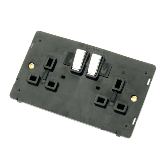 Scolmore Click Definity 13A 2 Gang Ingot Switched Socket Black Insert Polished Chrome