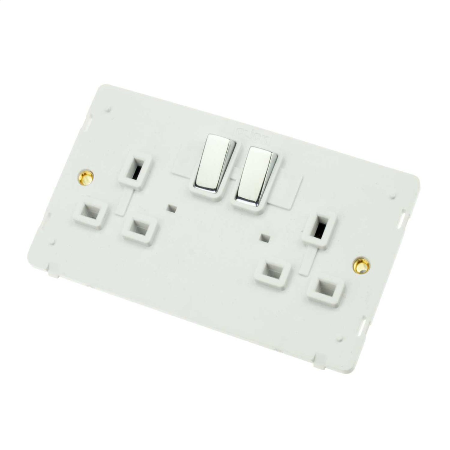 Scolmore Click Definity 13A 2 Gang Ingot Switched Socket White Insert Polished Chrome