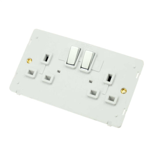 Scolmore Click Definity 13A 2 Gang Ingot Switched Socket White Insert Polished Chrome