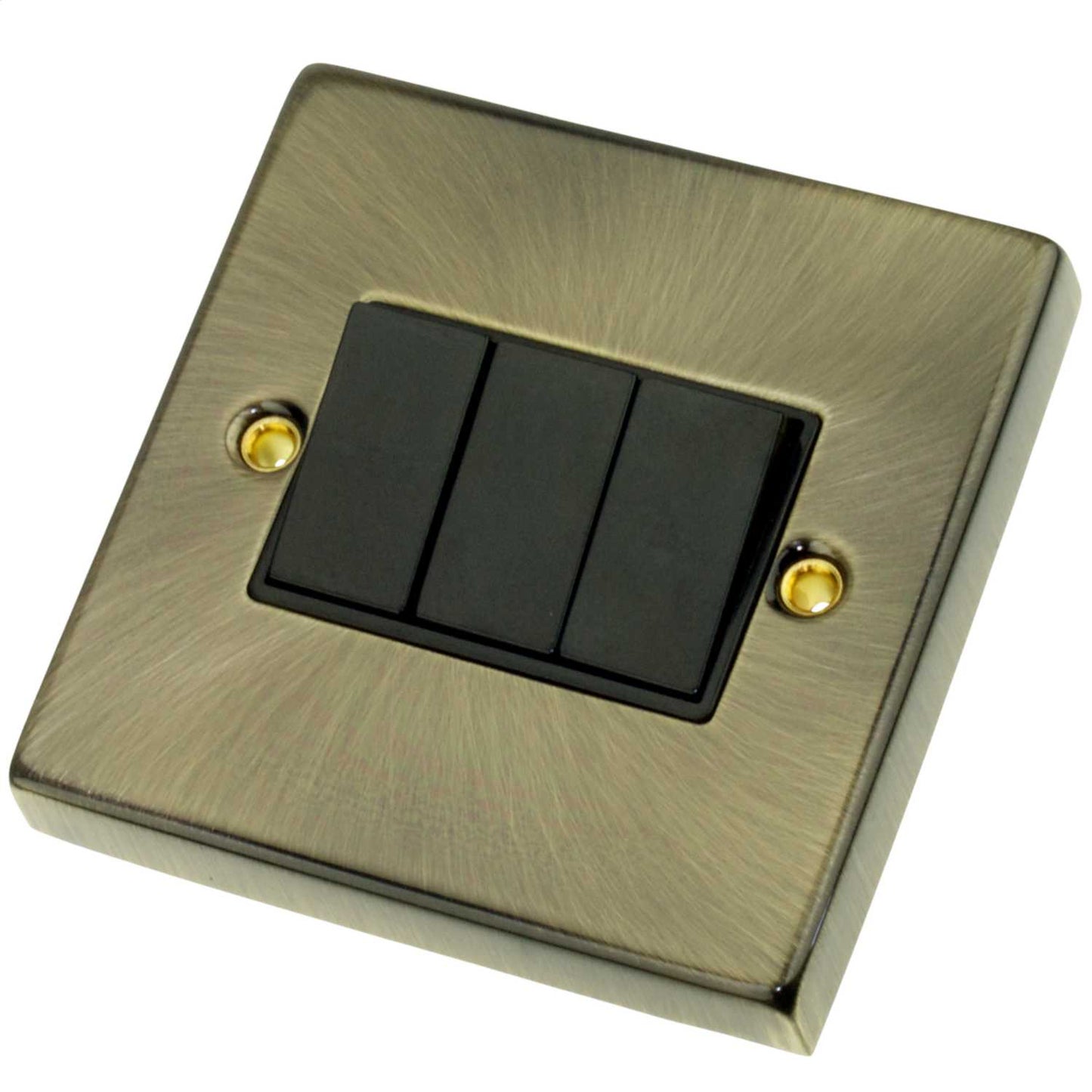 Scolmore Click Deco 10A 3 Gang 2 Way Switch Black Insert Antique Brass