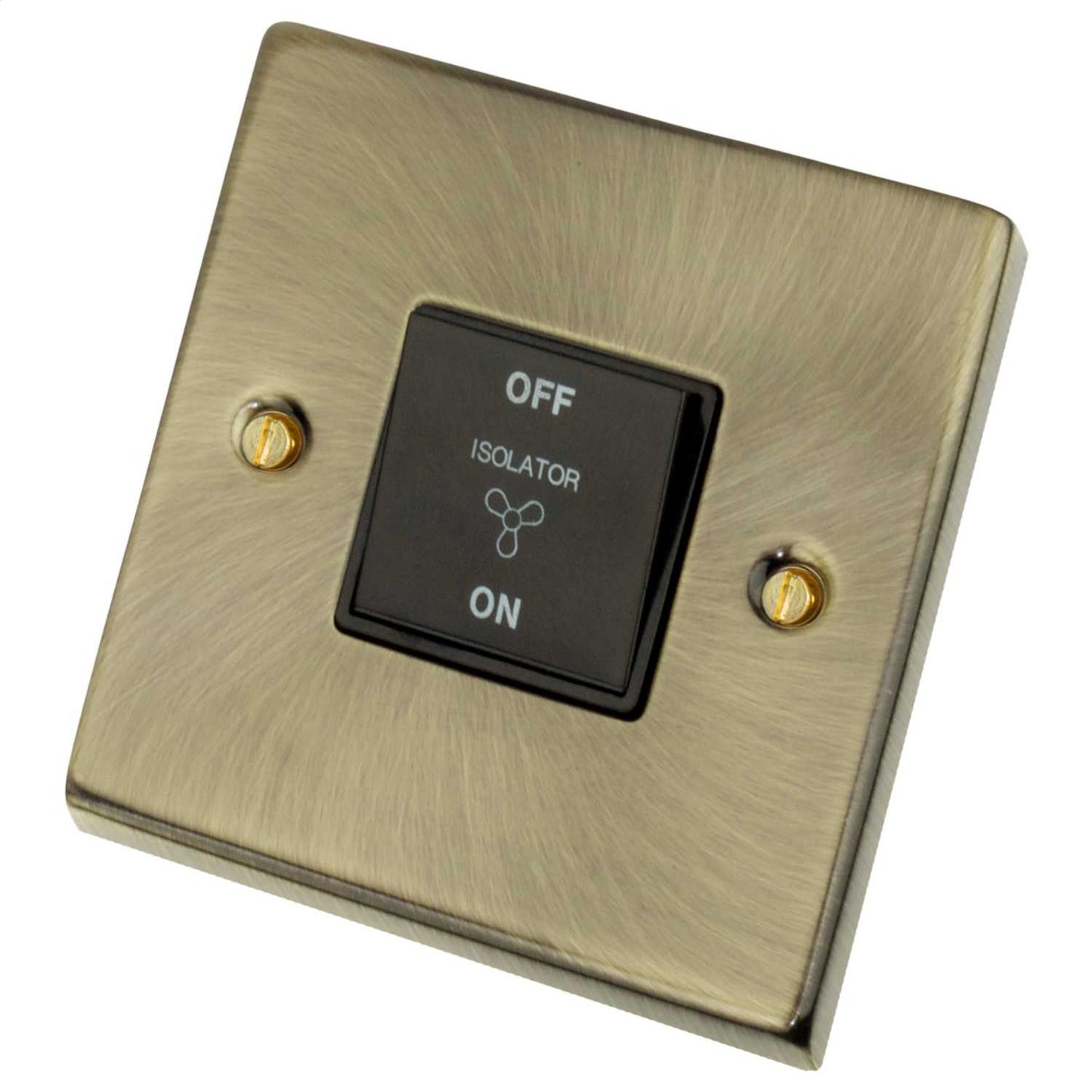 Scolmore Click Deco 10A Triple Pole Fan Isolator Black Insert Antique Brass