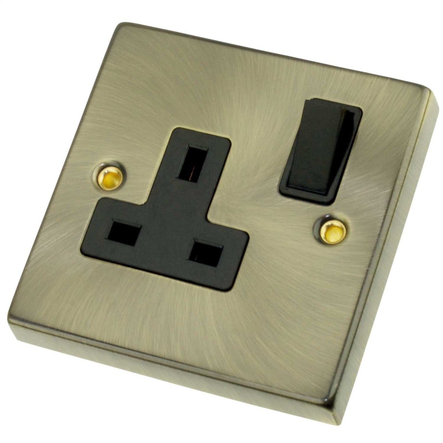 Scolmore Click Deco 13A DP 1 Gang Switched Socket Black Insert Antique Brass