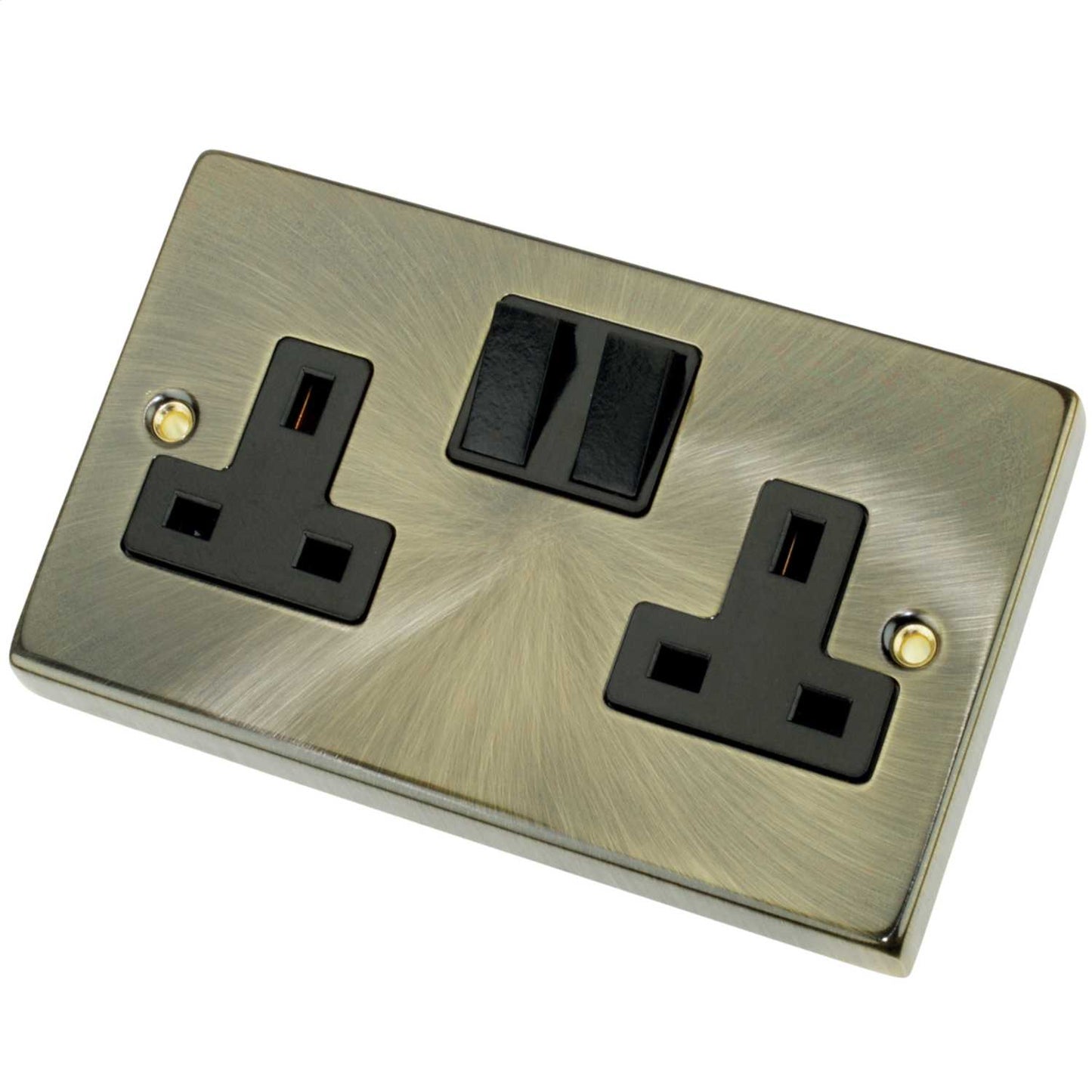 Scolmore Click Deco 13A DP 2 Gang Switched Socket Black Insert Antique Brass