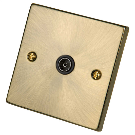 Scolmore Click Deco 1 Gang Non Isolated Coaxial Socket Black Insert Antique Brass