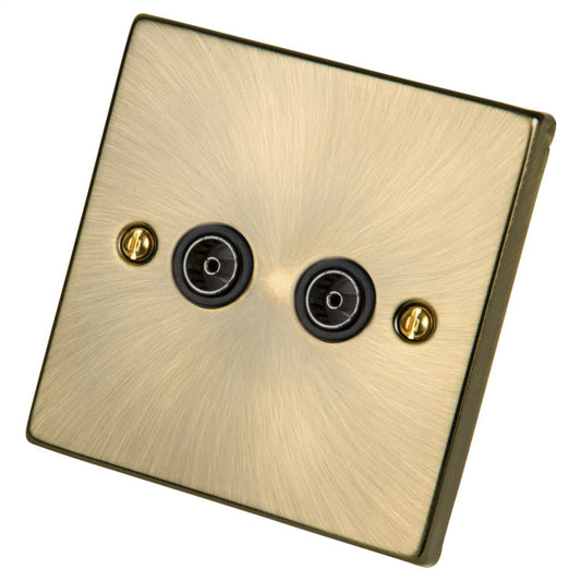 Scolmore Click Deco 1 Gang Non Isolated Twin Coaxial Socket Black Insert Antique Brass