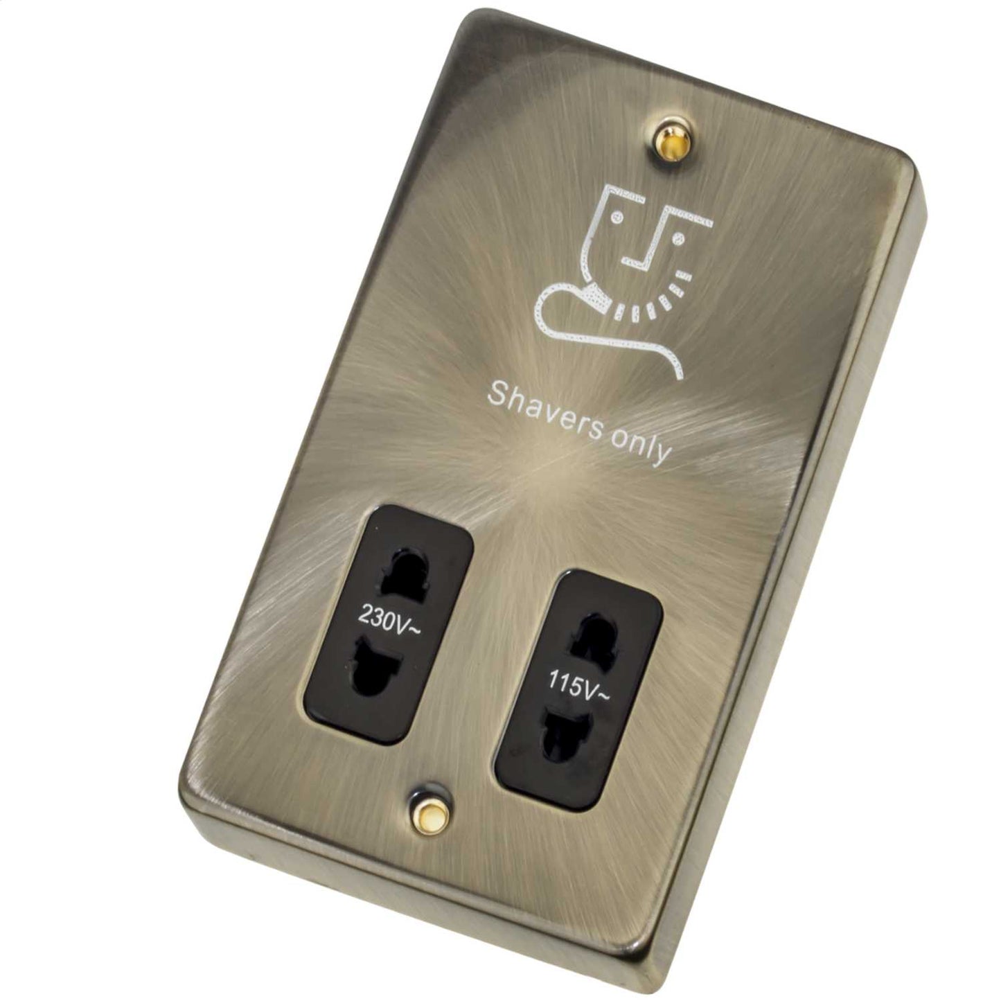 Scolmore Click Deco Dual Voltage Shaver Socket Black Insert Antique Brass