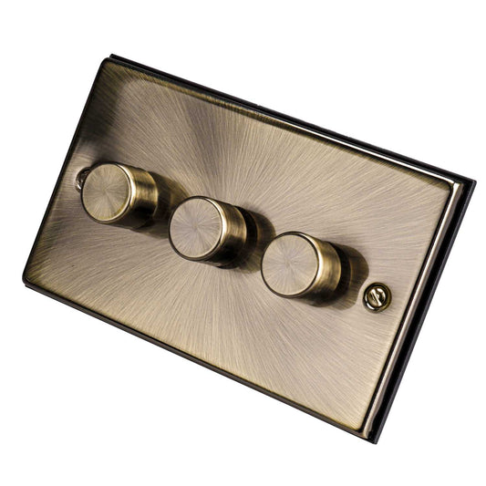 Scolmore Click Deco 100W 3 Gang 2 Way LED Dimmer Switch Antique Brass