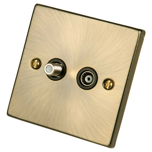Scolmore Click Deco 1 Gang Satellite and Coaxial Socket Black Insert Antique Brass