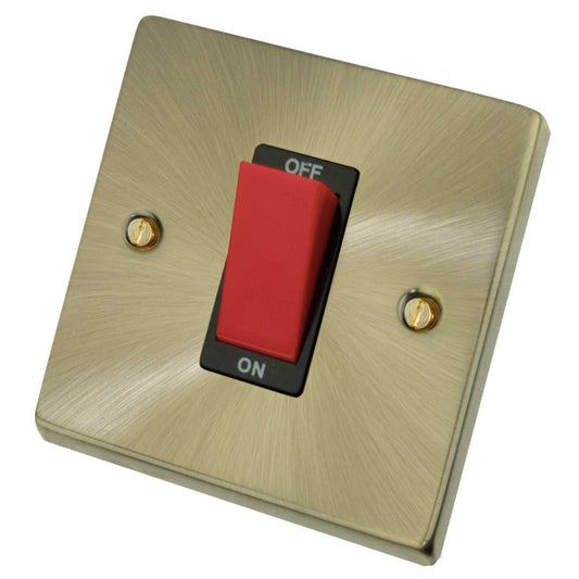 Scolmore Click Deco 45A DP 1 Gang Switch Black Insert Antique Brass