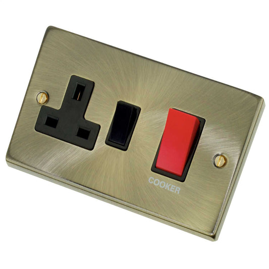 Scolmore Click Deco 45A DP Cooker Control Unit Black Insert Antique Brass