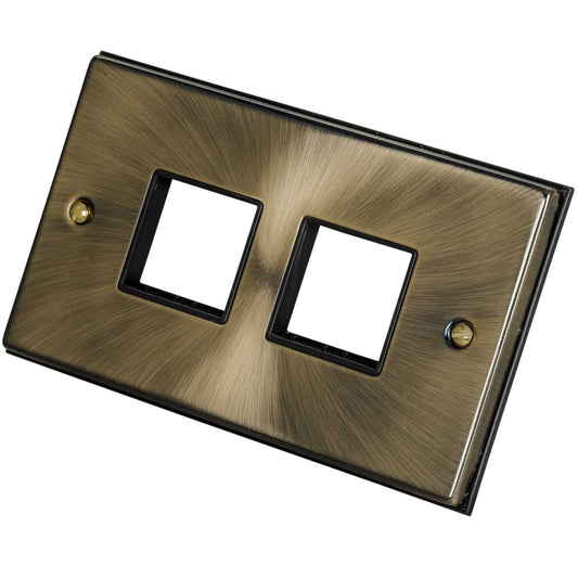 Scolmore Click Deco 2 Gang 2 + 2 Module Front Plate Black Insert Antique Brass