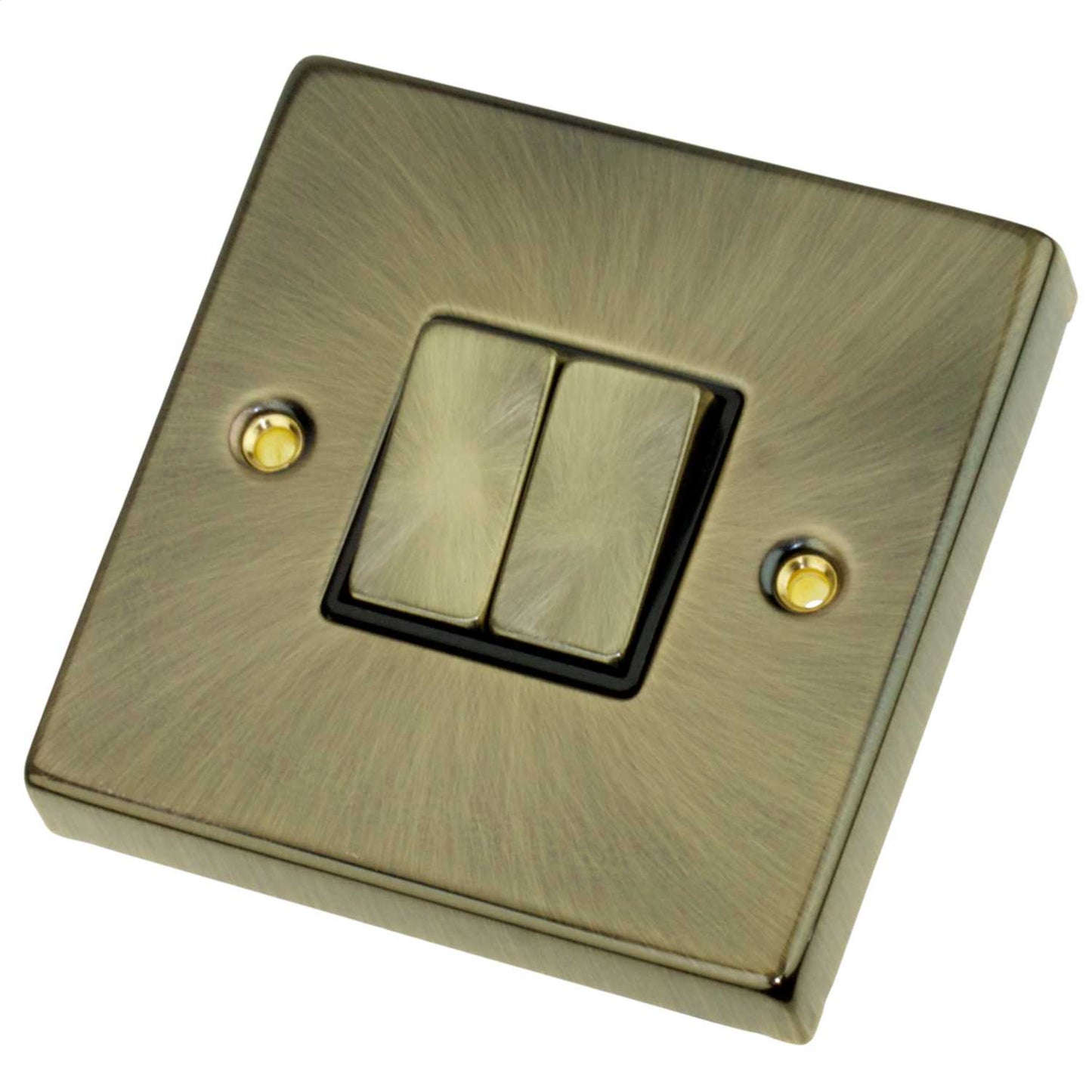 Scolmore Click Deco 10A 2 Gang 2 Way Switch Metal / Black Insert Antique Brass