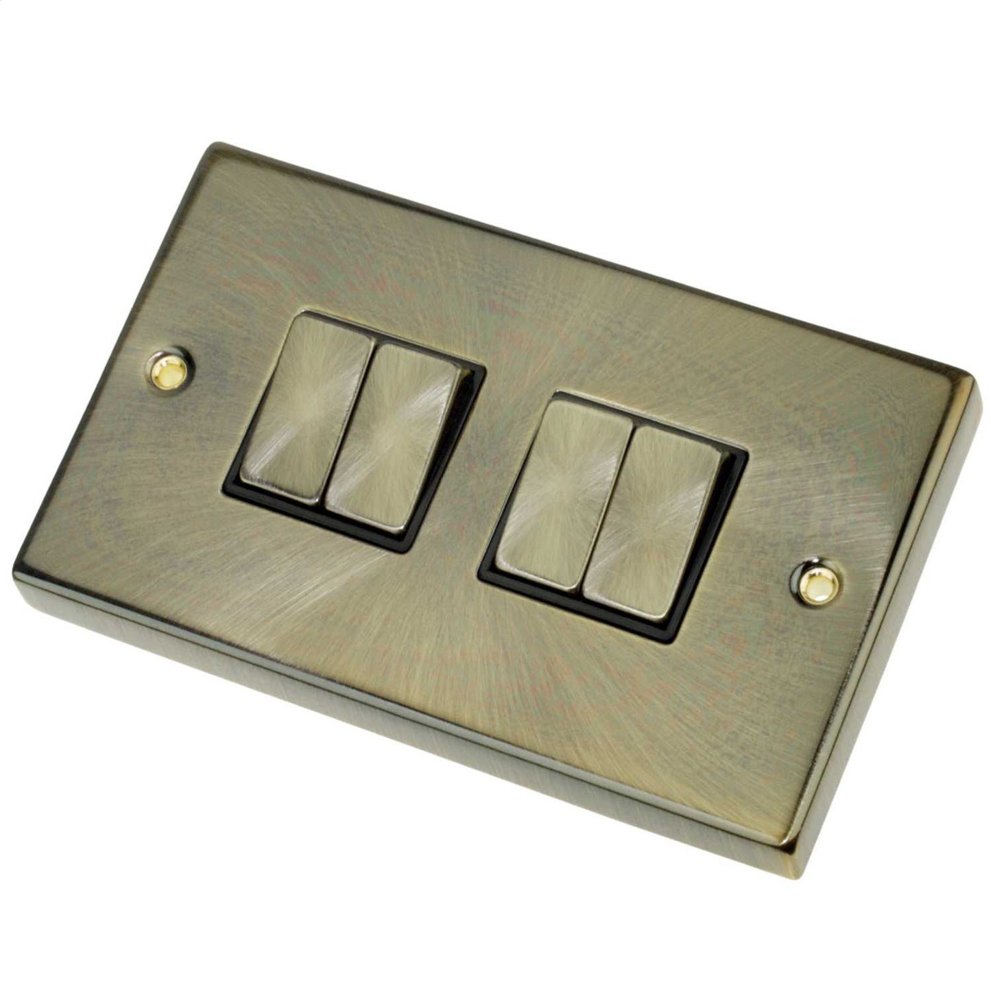 Scolmore Click Deco 10A 4 Gang 2 Way Switch Metal / Black Insert Antique Brass