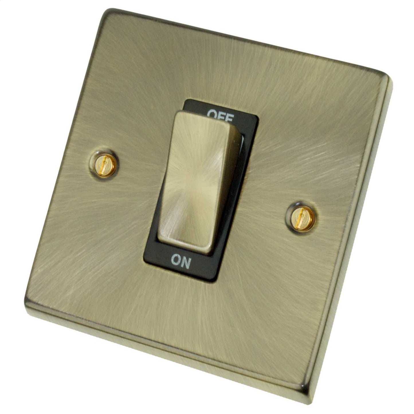 Scolmore Click Deco 45A DP 1 Gang Switch Metal / Black Insert Antique Brass