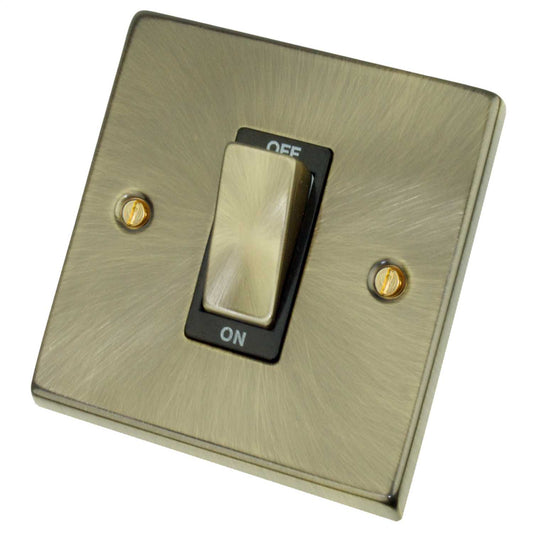 Scolmore Click Deco 45A DP 1 Gang Switch Metal / Black Insert Antique Brass