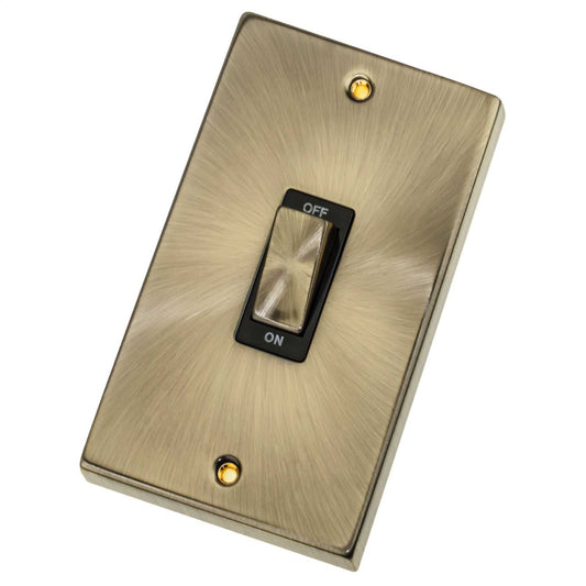 Scolmore Click Deco 45A DP 2 Gang Vertical Switch Metal / Black Insert Antique Brass