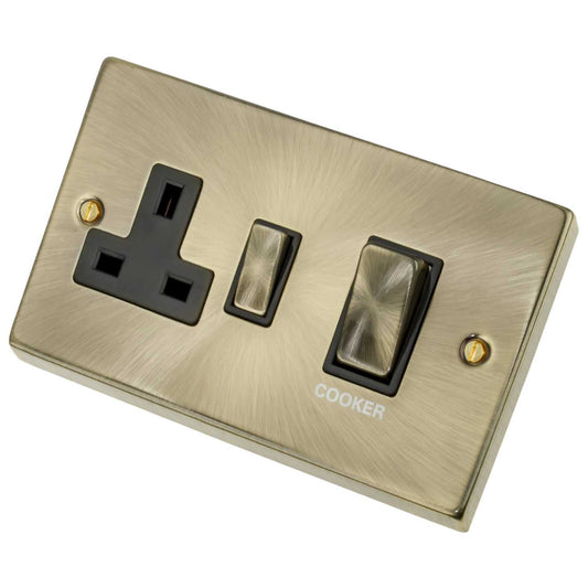 Scolmore Click Deco 45A DP Cooker Control Unit Metal / Black Insert Antique Brass