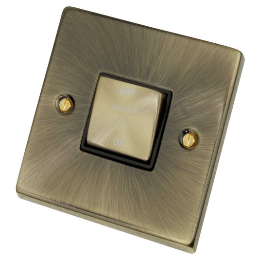 Scolmore Click Deco 10A Triple Pole Fan Isolator Switch Metal / Black Insert Antique Brass