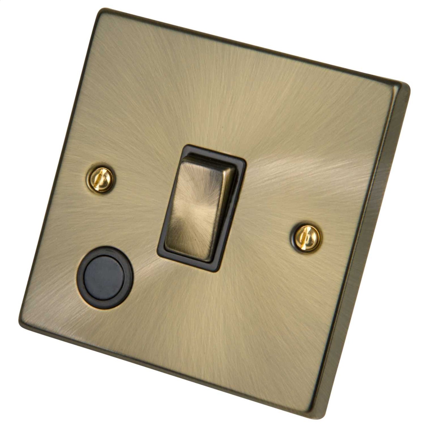 Scolmore Click Deco 20A DP Switch with Flex Outlet Metal / Black Insert Antique Brass