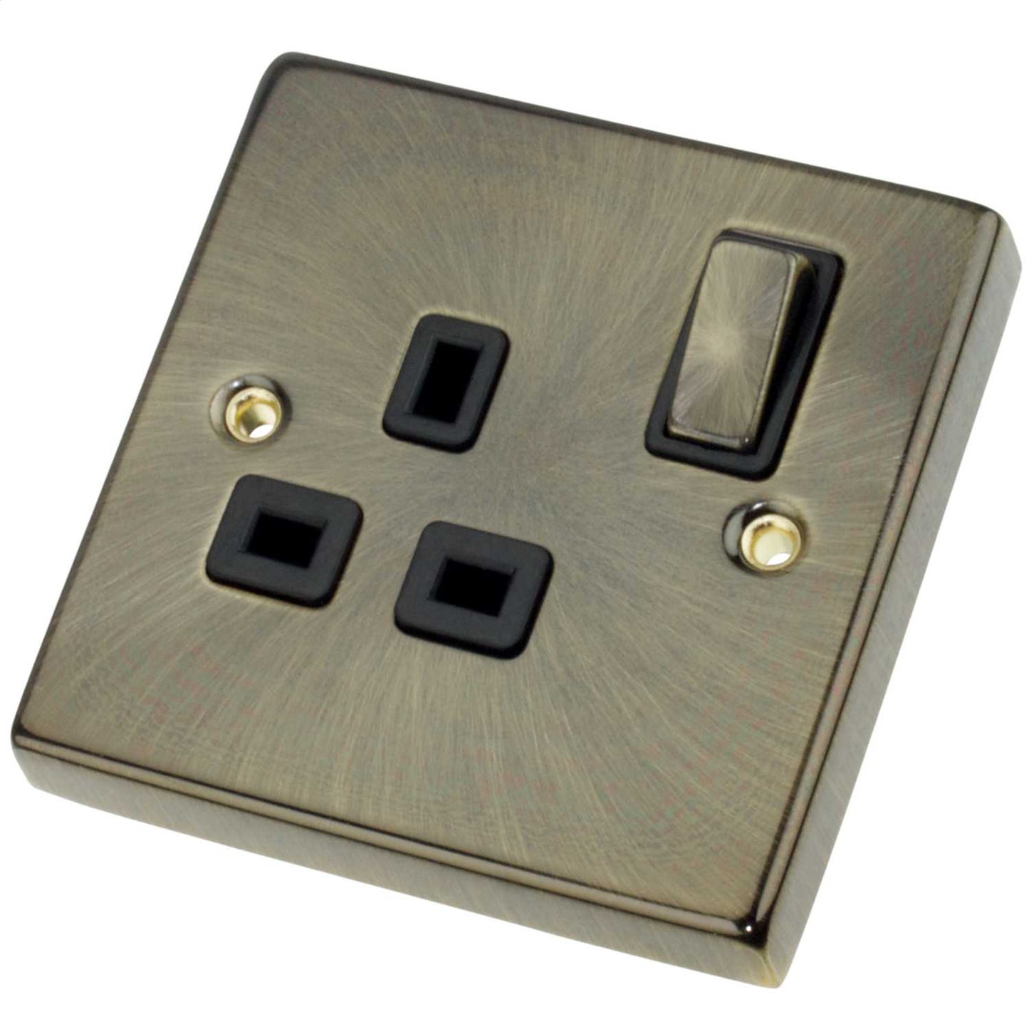 Scolmore Click Deco 13A DP 1 Gang Switched Socket Metal / Black Insert Antique Brass