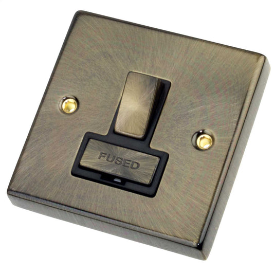 Scolmore Click Deco 13A DP Switched Fused Spur Metal / Black Insert Antique Brass