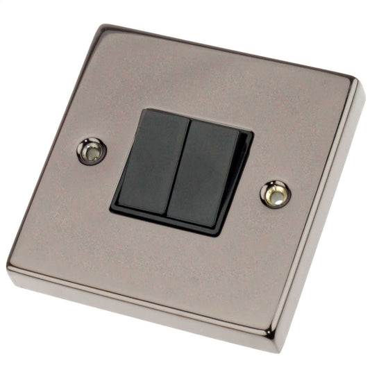 Scolmore Click Deco 10A 2 Gang 2 Way Switch Black Insert Black Nickel