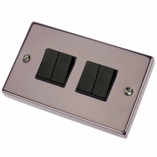 Scolmore Click Deco 10A 4 Gang 2 Way Switch Black Insert Black Nickel