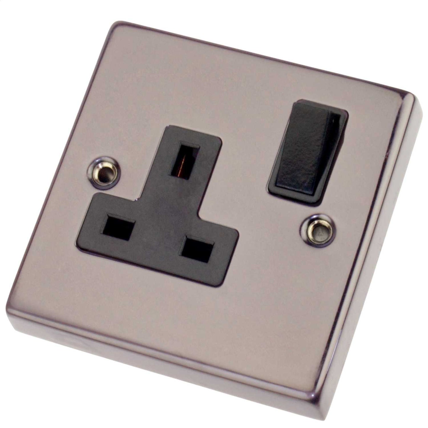Scolmore Click Deco 13A DP 1 Gang Switched Socket Black Insert Black Nickel