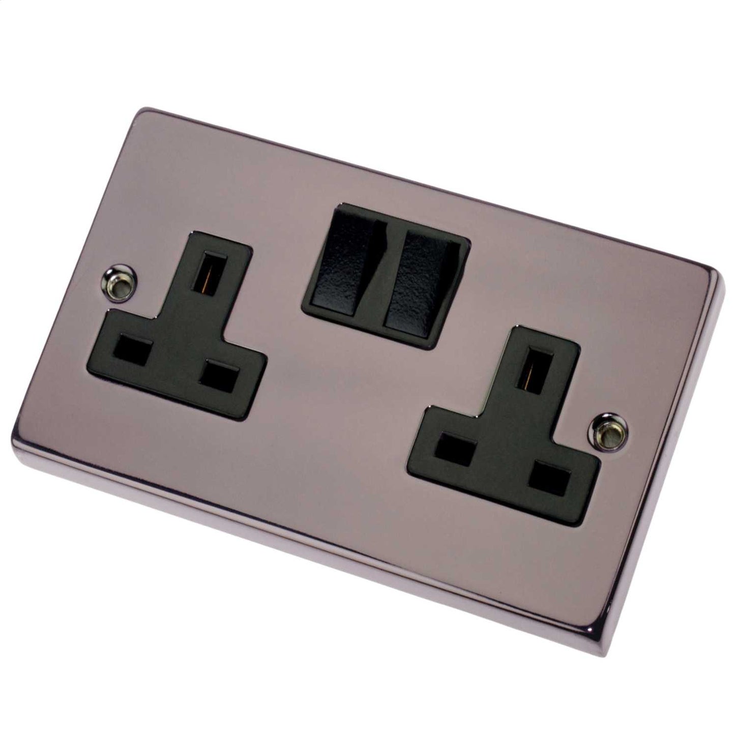 Scolmore Click Deco 13A DP 2 Gang Switched Socket Black Insert Black Nickel