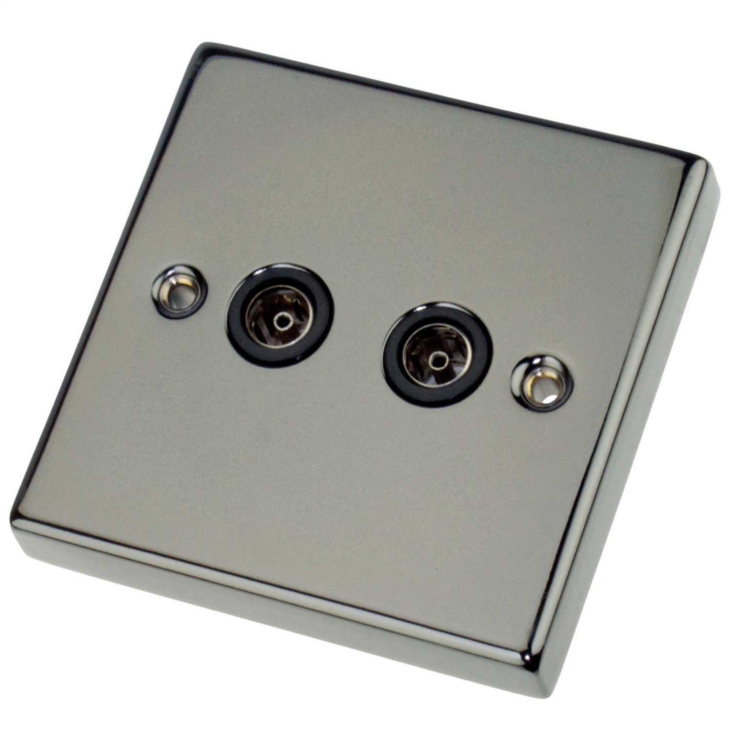 Scolmore Click Deco 1 Gang Non Isolated Twin Coaxial Socket Black Insert Black Nickel