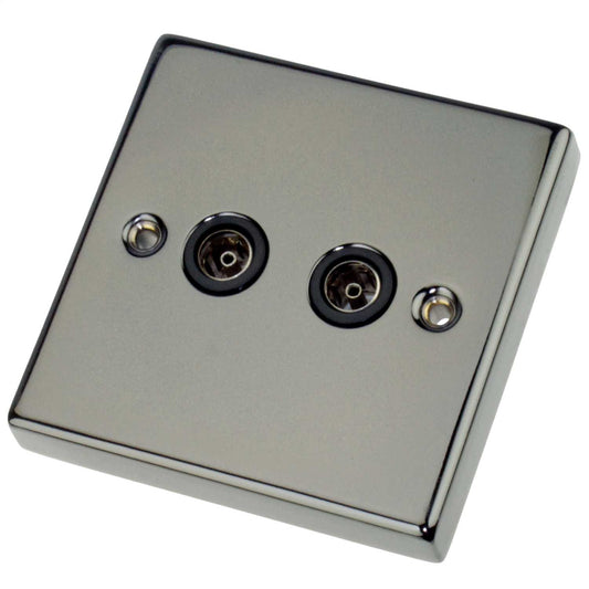 Scolmore Click Deco 1 Gang Non Isolated Twin Coaxial Socket Black Insert Black Nickel
