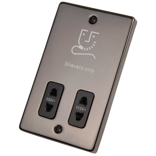 Scolmore Click Deco Dual Voltage Shaver Socket Black Insert Black Nickel