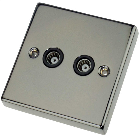 Scolmore Click Deco 1 Gang Isolated Twin Coaxial Socket Black Insert Black Nickel