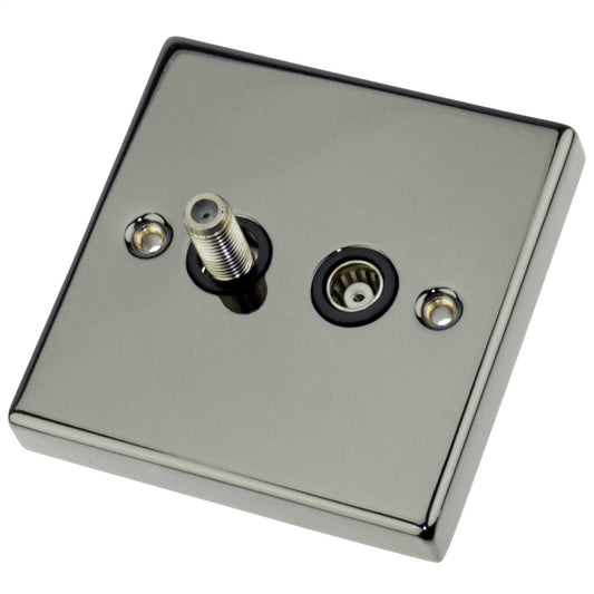 Scolmore Click Deco 1 Gang Satellite and Coaxial Socket Black Insert Black Nickel