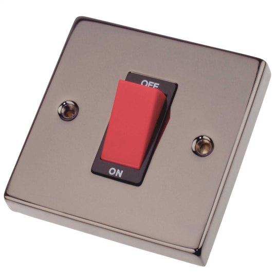 Scolmore Click Deco 45A DP 1 Gang Switch Black Insert Black Nickel